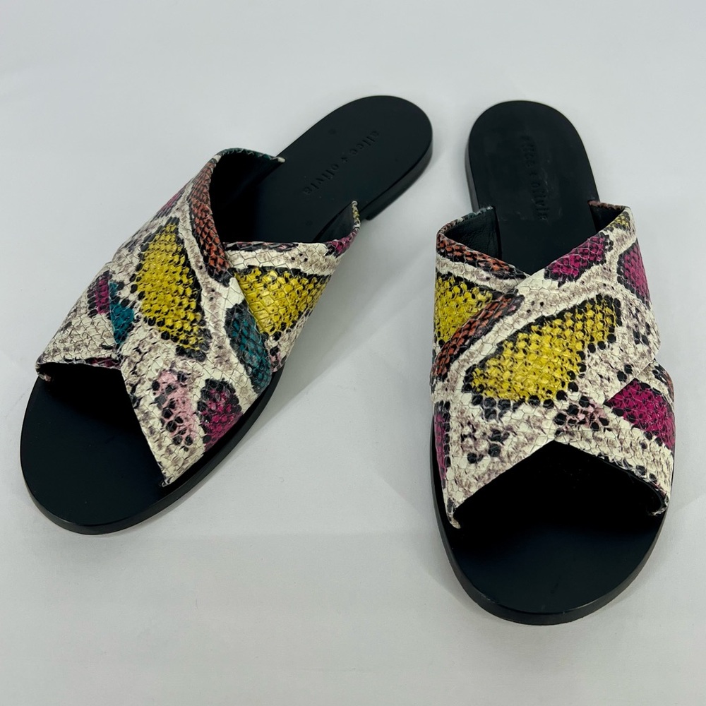 Alice + Olivia Colorful Sanke Print Harrieta Slide Sandal Size 8